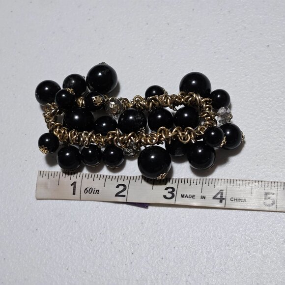 Elegant Black Resin Beaded Gold Tone Cha Cha Bracelet Statement Fashion Jewelry - Picture 4 of 4